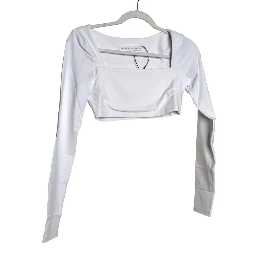 Susana Monaco Micro Square Neck Long Sleeve Top - White NWT Size Large